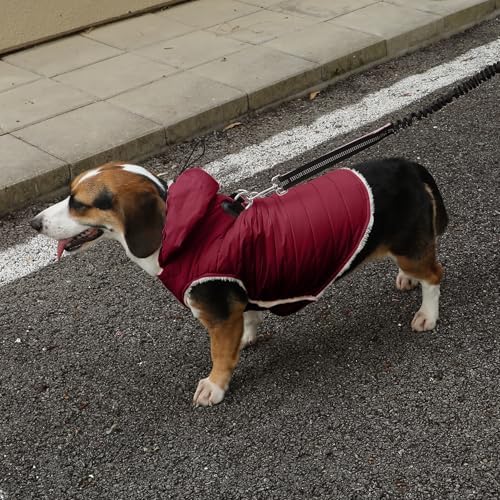 Fleece Dog Hoodie with Built-in Harness – Red XL