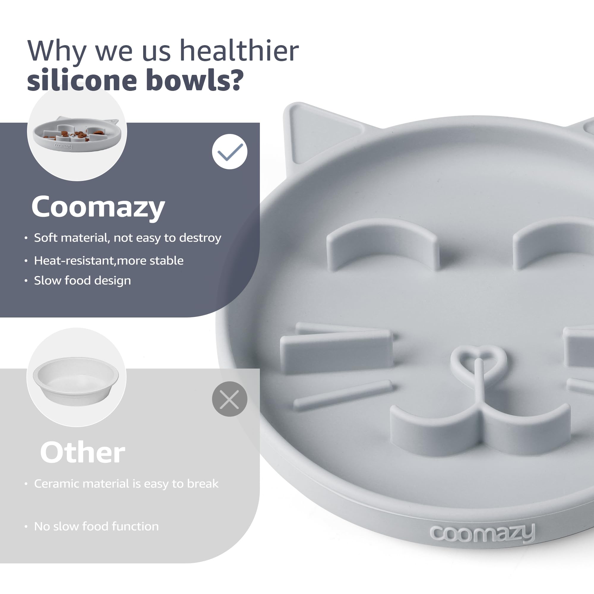Coomazy Silicone Slow Feeder Dog Cat Bowls