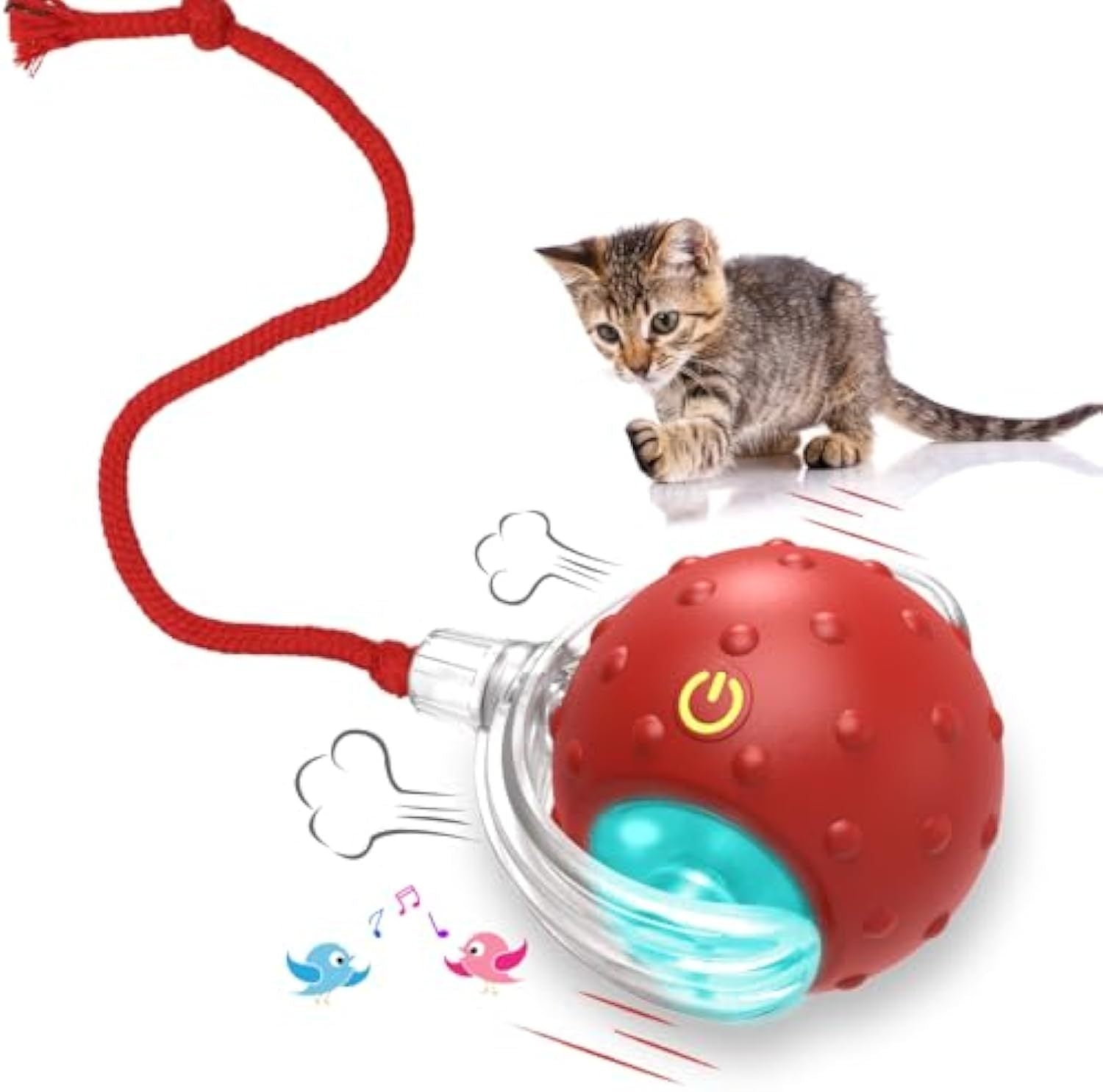 Interactive Motion Activated Chirping Cat Toy – Red