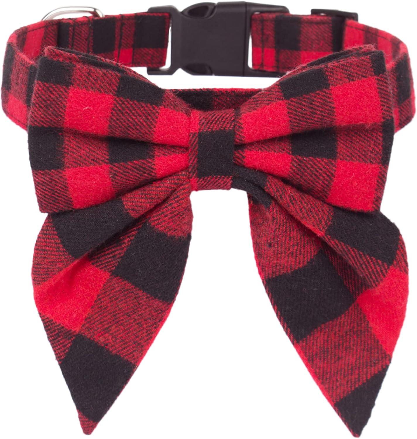 ADOGGYGO Christmas Dog Collar with Bow, Adjustable Cotton Red Plaid Bowtie Dog Christmas Collars for Large Dogs Pets (Large, Red & Black)