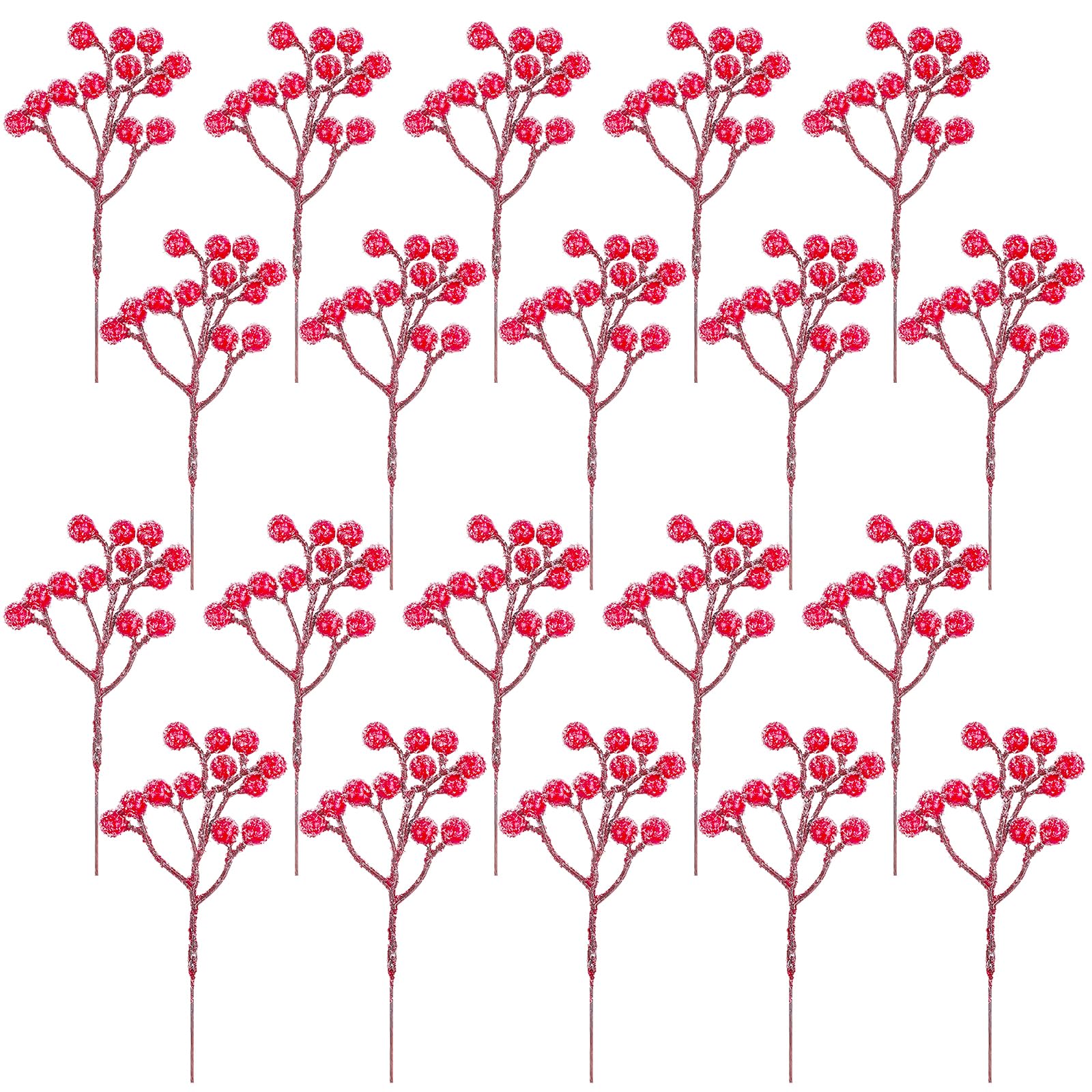 Fangoo 20 Pack 7 Inch Artificial Red Berry Picks for Christmas Tree