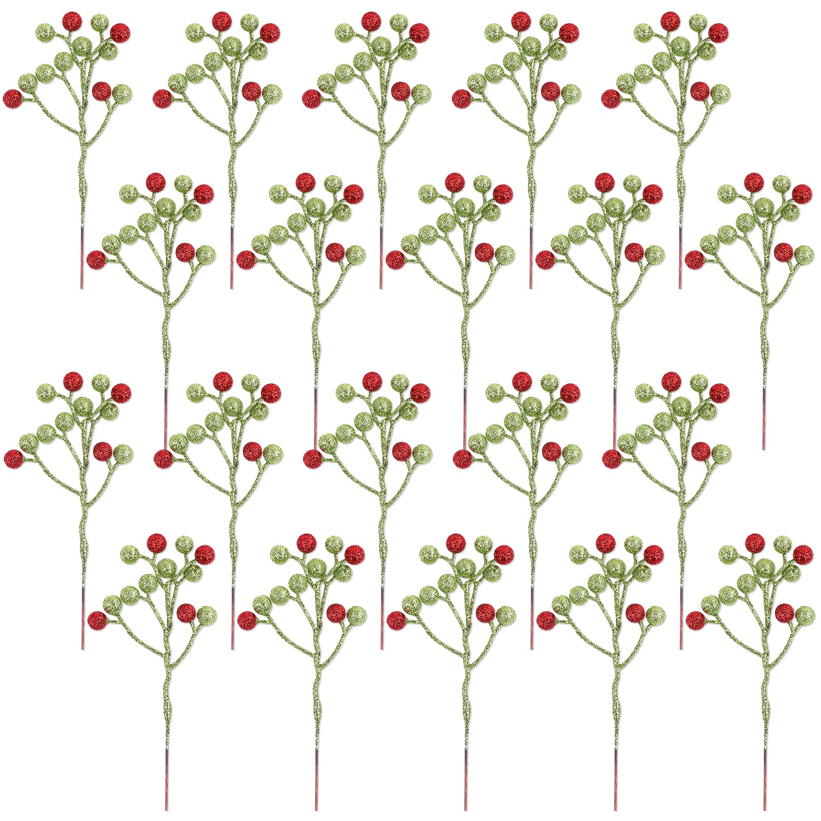 Fangoo 20 Pack 7 Inch Artificial Red Berry Picks for Christmas Tree